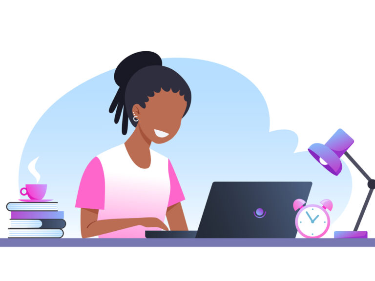 Estagiária trabalhando em home office